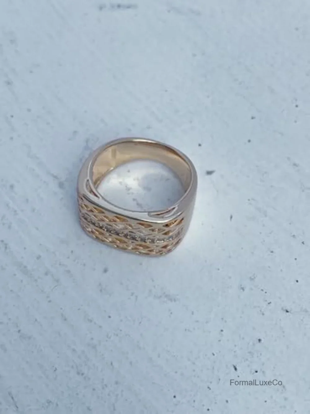 Women's Statement Ring, Gold Plated Wide Band with CZ Stones, Party & Gift